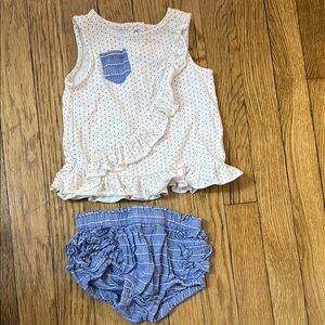 White and Blue Ruffle Polka Dot Outfit